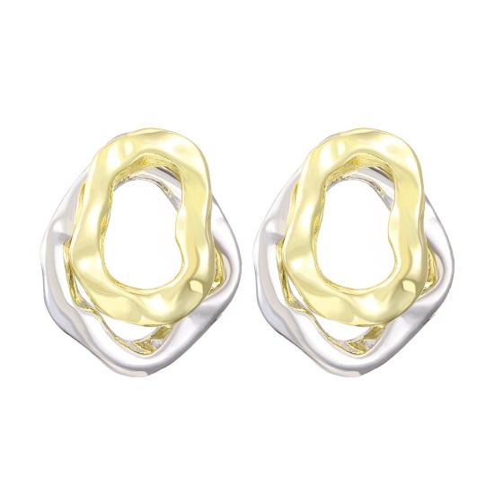 Pair Women Earrings Double-Layer Design Heart Irregular Shape Stud Earrings Scratch-Resistant Two-tone B