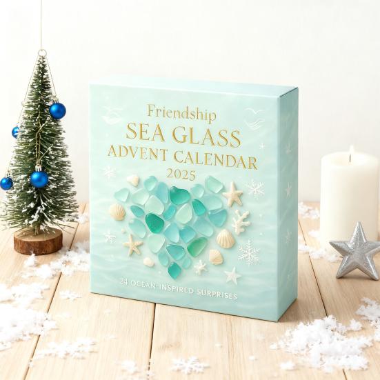 Friendship Sea Glass Advent Calendar 24 Days Acrylic Ornament with Ocean Themes Christmas Countdown Decor for Tree And Best Friends