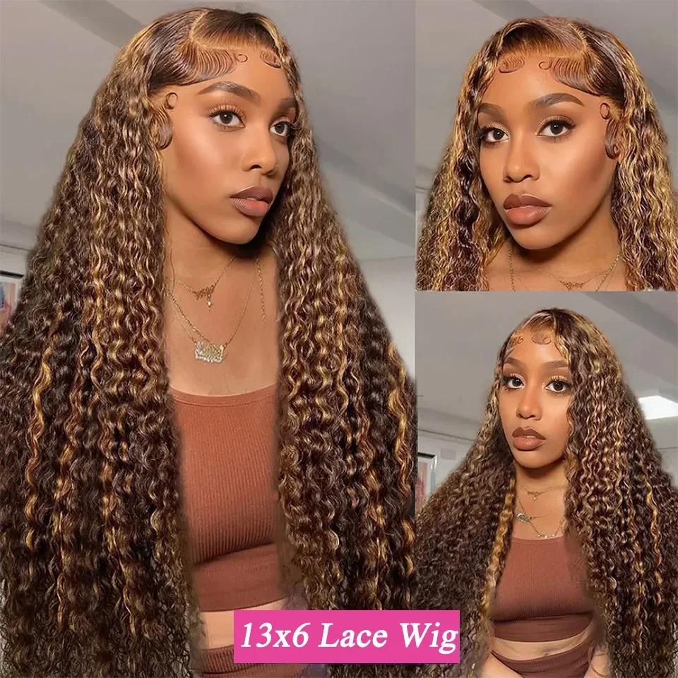 13X6 Deep Wave Lace Front Wig, Female Medium Small Curly Long Curly Hair Cover