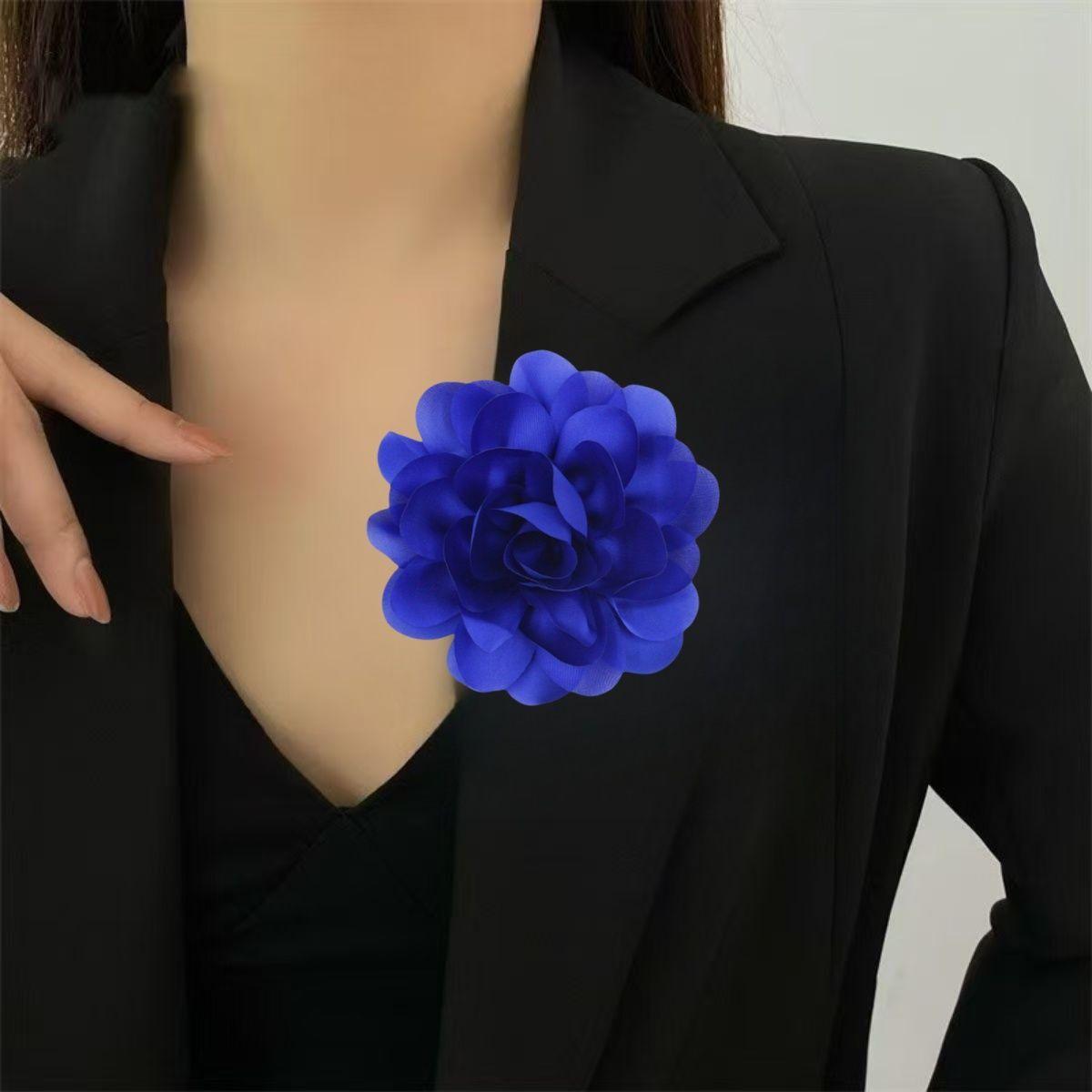 

Броши в виде цветка розы, булавки на лацкан, изящные броши из атласной ткани, большая брошь в виде цветка камелии для женщин, свадебная часть, танцевальная одежда, аксессуары синий