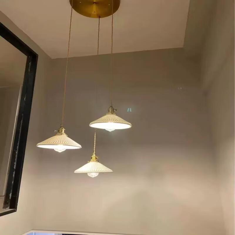 Oeny Japanese Style Pleated Ceramic Pendant Lamp & Clock Set A