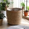 Garden Plant Display Baskets Woven Seagrass Pot with Handle, Built-in Plastic Film Lining Sustainable Straw Planters Storage Basket, Natural
