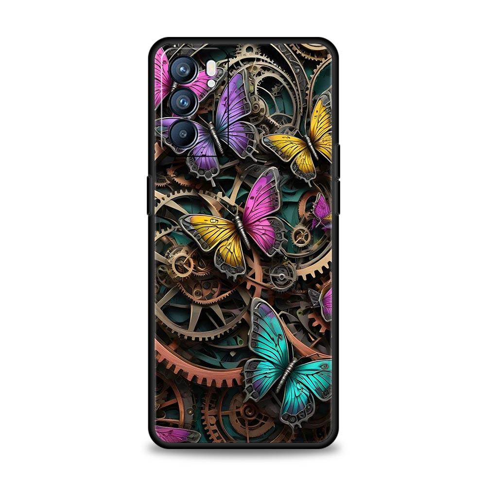 Custodia alla moda con fiore di farfalla per Oppo A17 A31 A54 A57 A78 A79 A98 Find X5 X6 Reno 6 7 8 10 11 12 13 F Pro 5G Morbido TPU