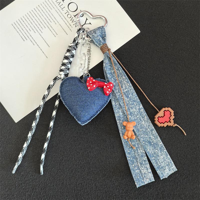 Trendy Denim Heart & Star Lanyard Keychain