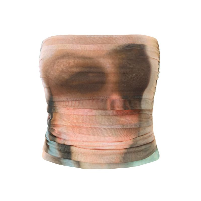 

Super Figure Fashion Pure Desire Sexy Oil Painting Face Print Pleated Tube Top Tops + Skirt Vacation Style Suit Oil painting face Print Tube Top L