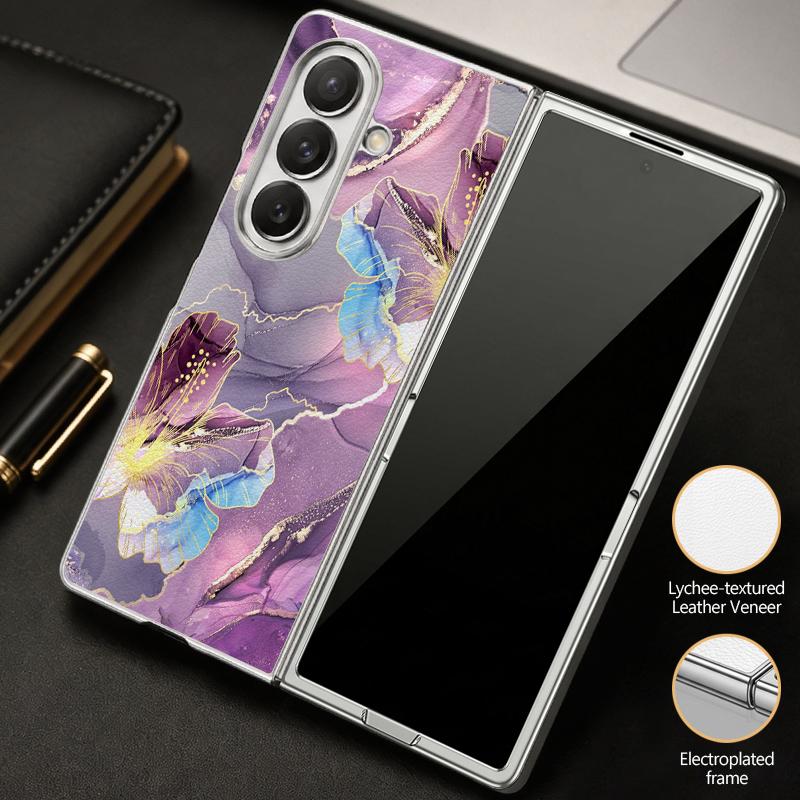 Watercolor Marble Case For Samsung Z Fold 8 Ultra 7 6 5 Hybrid 3in1 Leather Skin Plating Folding Phone Cover For Galaxy Z Fold8 Fold7 Fold6