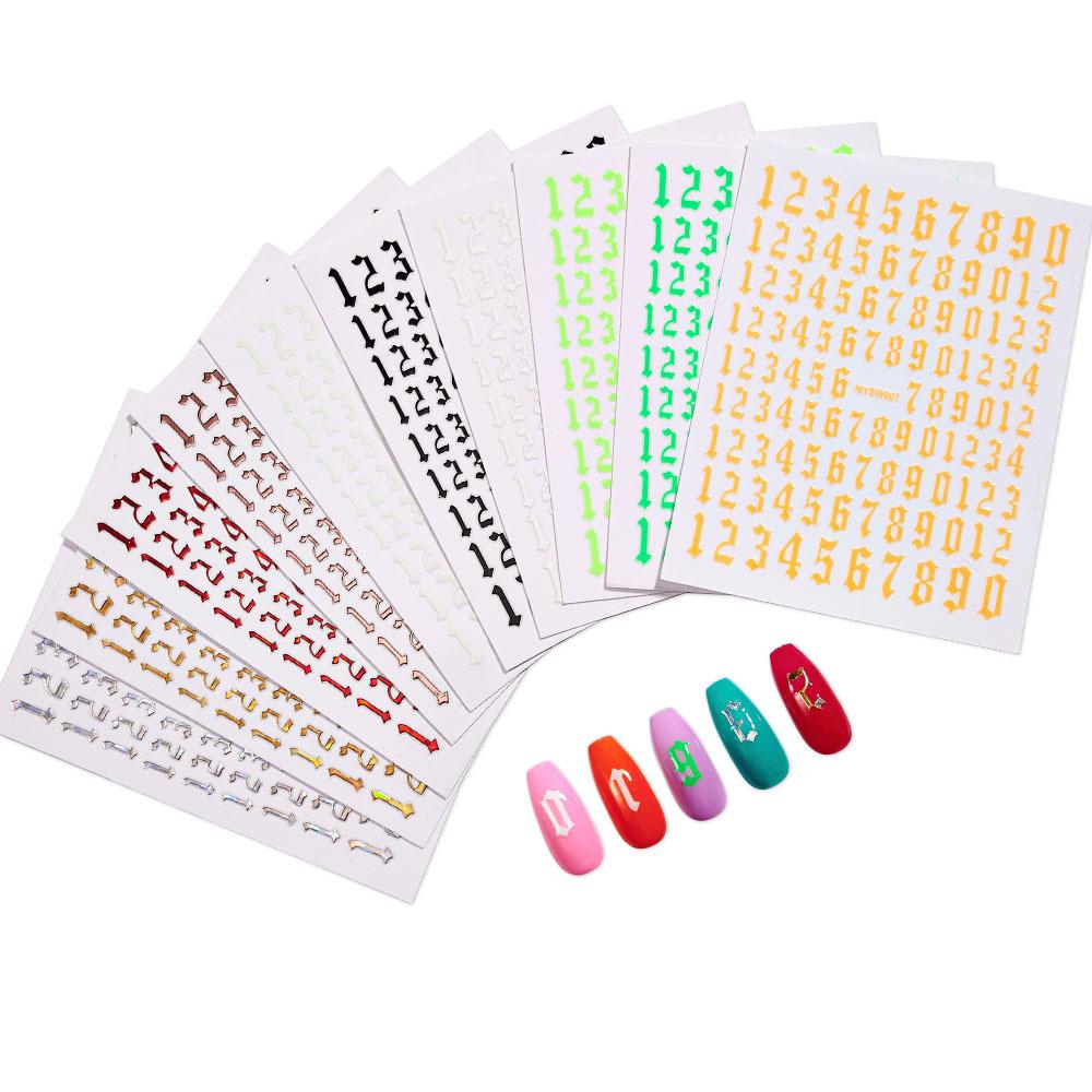 Color Digital Nail Art Sticker Fluorescent Laser Gold And Silver Featured Nail Jewelry 3D Nail Sticker