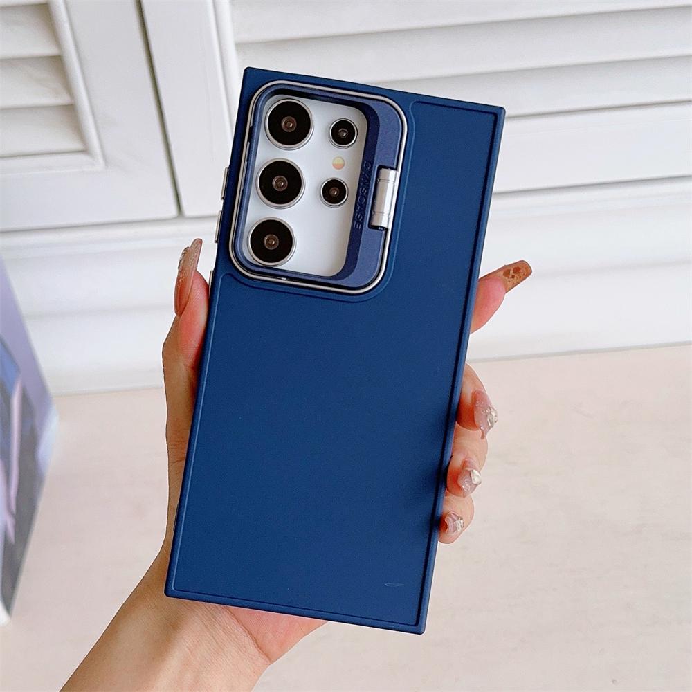 Luxury Folding Camera Stand Holder Case For Samsung Galaxy S24 S23 Ultra S22 S21 Plus S20 FE Metal Solid Color Matte Cover Funda