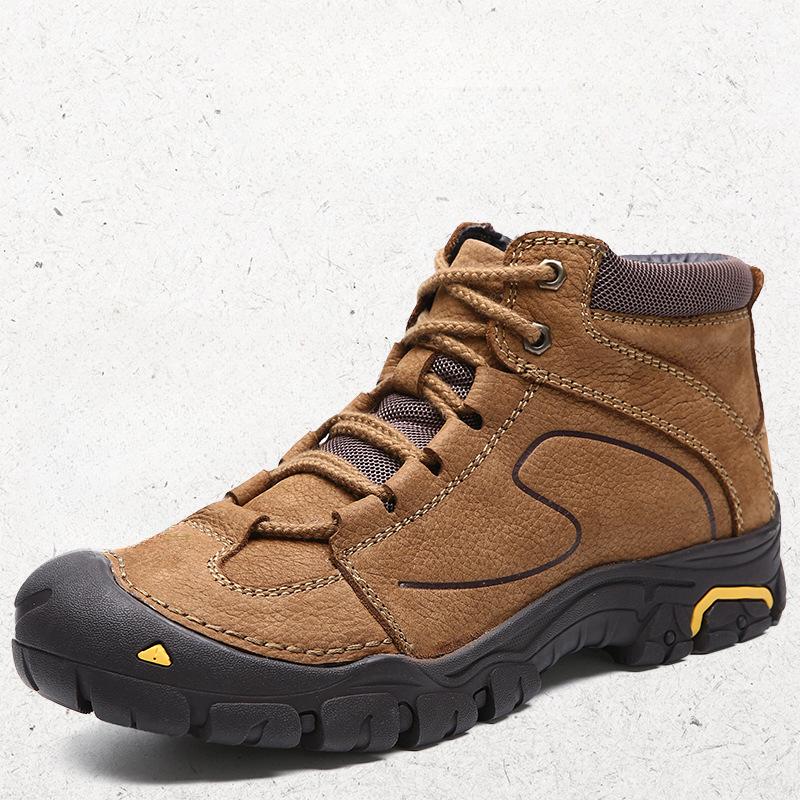 Autumn and Winter Hiking Shoes Cotton-Padded Shoes with Velvet Men's Leather Non-Slip Waterproof Winter Warm Men's Outdoor Snow Boots