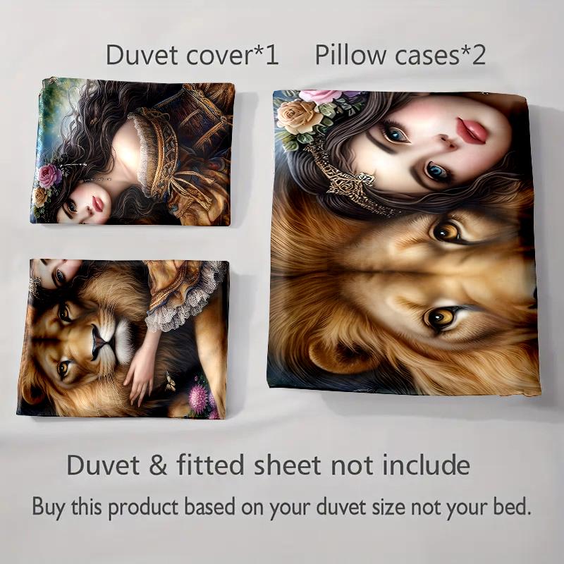 Lion-themed Artwork Bedding Duvet Cover Sets Duvet Covers Pillowcases Gifts (1 * Duvet Cover 2 * Pillowcases, Without Duvet Insert)