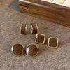 Retro Simple Geometry Square Circle Maillard Drop Glaze Coffee-colored Stud Earrings for Women Fashion Temperament Jewelry Gifts