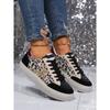 [Everyday Comfort] Women's Leopard Print Star Sneakers, Casual Lace-Up Low Top Shoes with Round Toe, Fabric Upper & Mesh Inner, PVC Sole