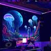 Miytal Blacklight Astronaut Jellyfish Tapestry - UV Reactive Neon Glow In the Dark Space Landscape Wall Hanging, Cosmic Cactus Desert Art Decor for