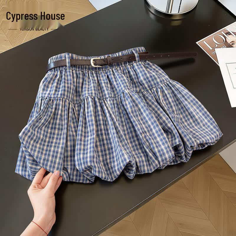 Women s Retro High-Waist Plaid A-Line Skirt M