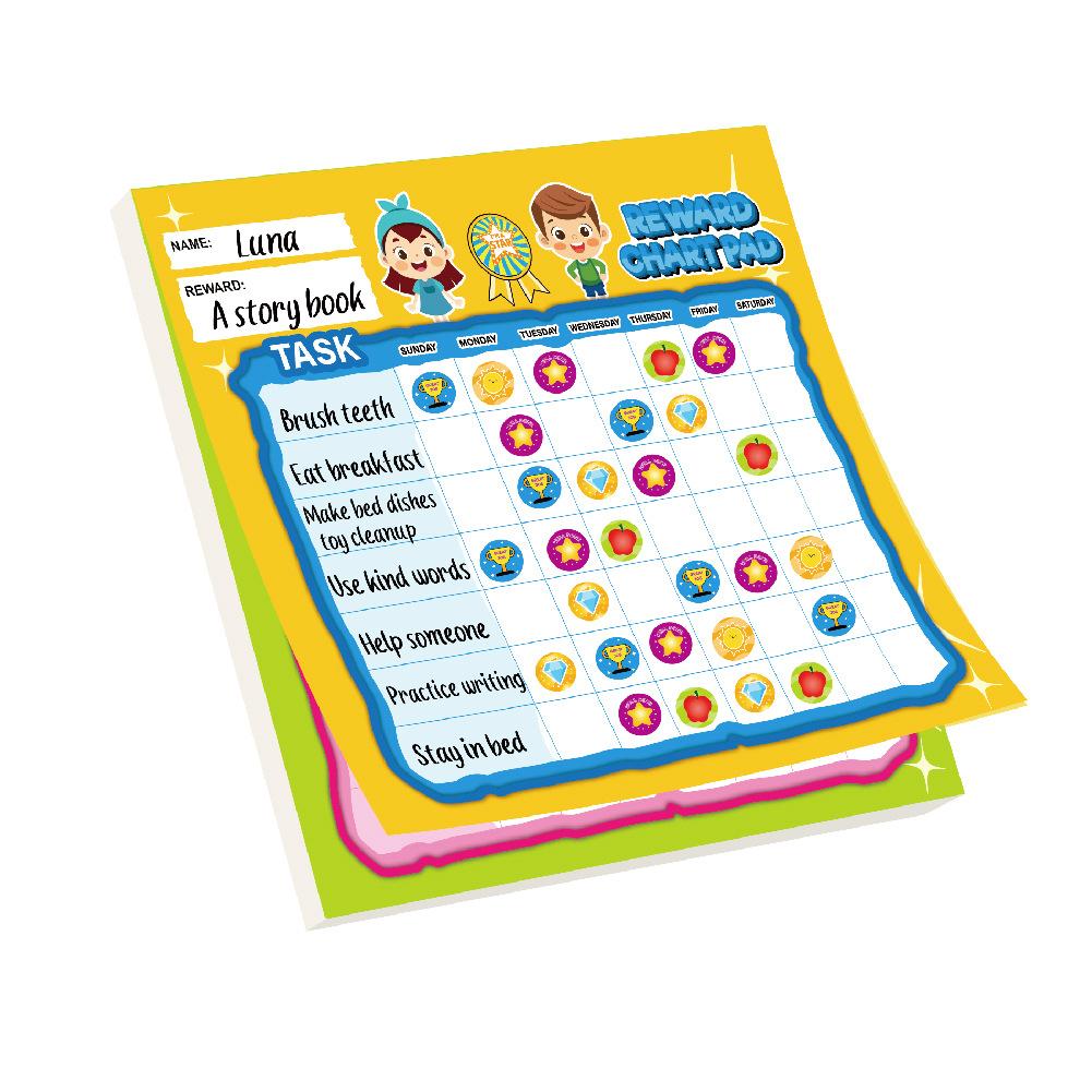 Children s behavior reward charts, English cartoons, praise stickers, tear-off pages, magnetic children s self-discipline sheets