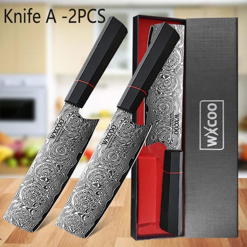 WXCOO 8inch Damascus Kiritsuke Knife VG10 Meat Cleaver Kitchen Knives Fruit Santoku Slicing Fish Fillet Boning Knife 67 Layer