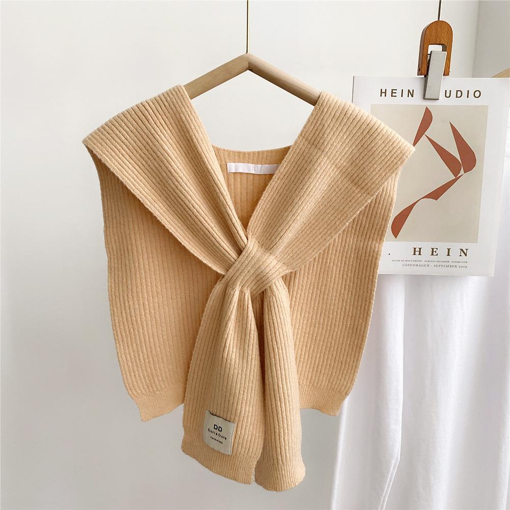 Solid Color Cross Shawl Women's Spring Autumn Shoulder Knit Wool Decorative Scarf