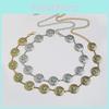 Western Style Turquoise Silver Metal Waist Chain With Carved Details For Women