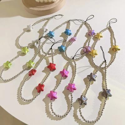 1 Pièce Mode Coréenne Lanières de Téléphone Charmante Étoile Couleur Argent Pendentif de Téléphone Courte Dragonne de Téléphone Charmants Accessoires de Téléphone