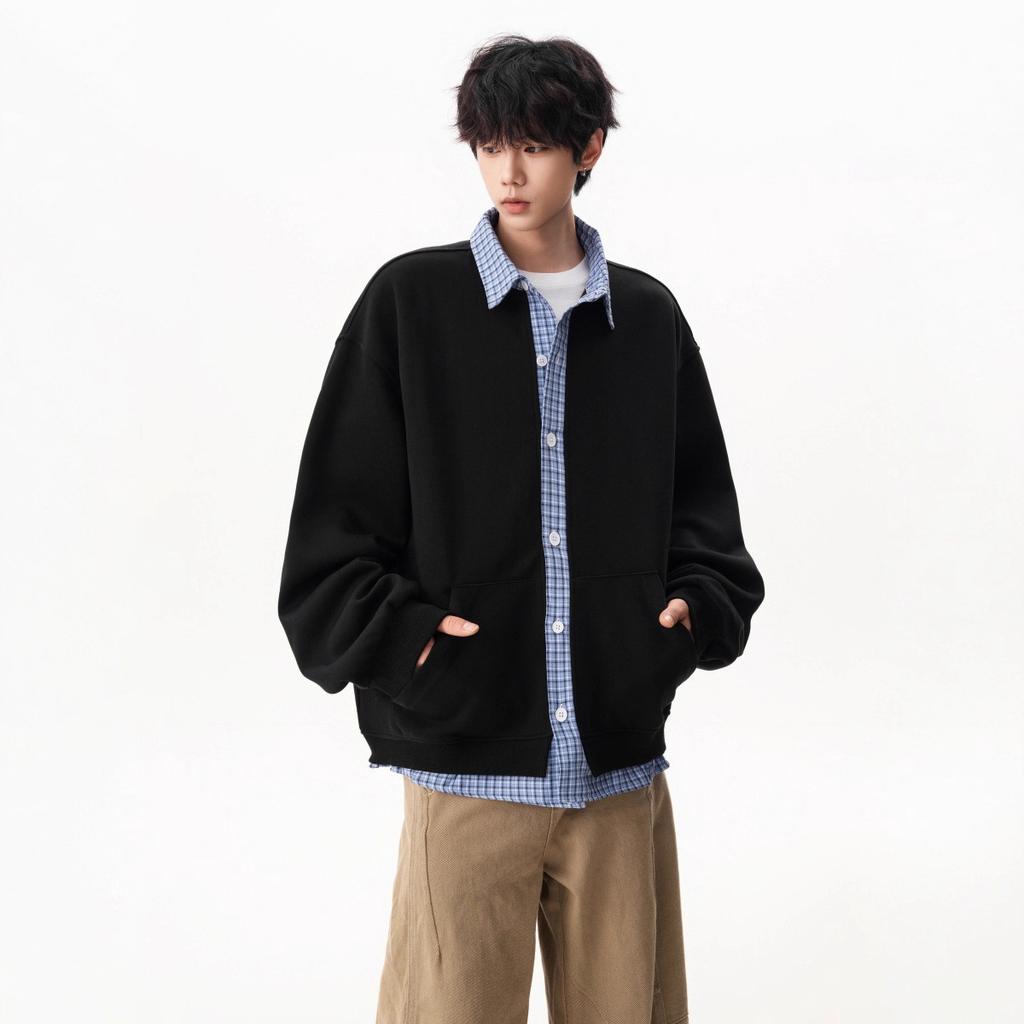 Fake Zweiteilige Karierte Strickjacke Herren Herbst Amerikanische Lockere Collegejacke Cardigan