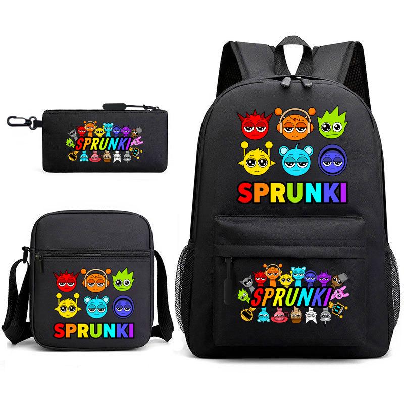Sprunki Student Starry Sky School Bag Three-piece Rhythm Box Teen Backpack Men's and Women's Casual L