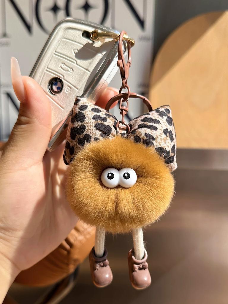 Imitation Rex Rabbit Fur Small Briquettes Plush Car Keychain Pendant Handmade Cute Cute School Bag Pendant Keychain