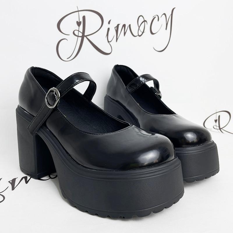 Womens Fashion Platform Pumps Super High Heels Buckle Strap Mary Jane Shoes Goth Thick Heeled Party