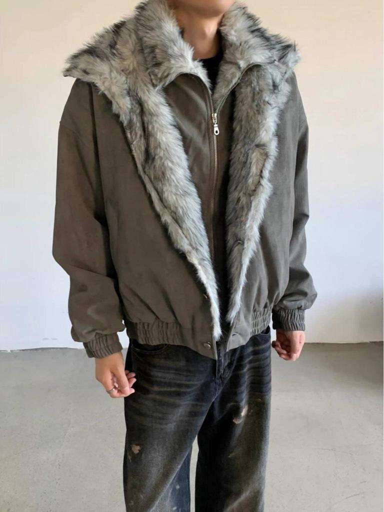 Herren Retro Used Look Bergadler Jacke mit Pelzkragen