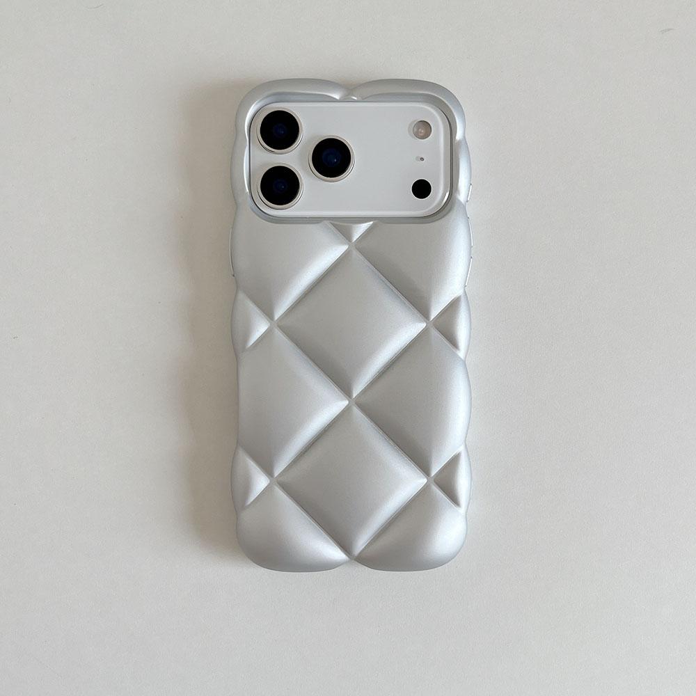 Matte Orange 3D Diamond Pattern Phone Case For iPhone 17 16 15 14 13 12 11 Pro Max Soft Shockproof Silicone Cover Girls