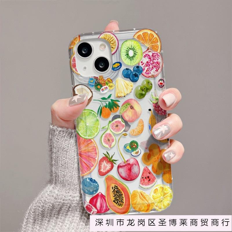 Colorful fruit is suitable for Apple 16 mobile phone case iPhone15 set 14promax transparent 13 airbag 12 European and American explosion