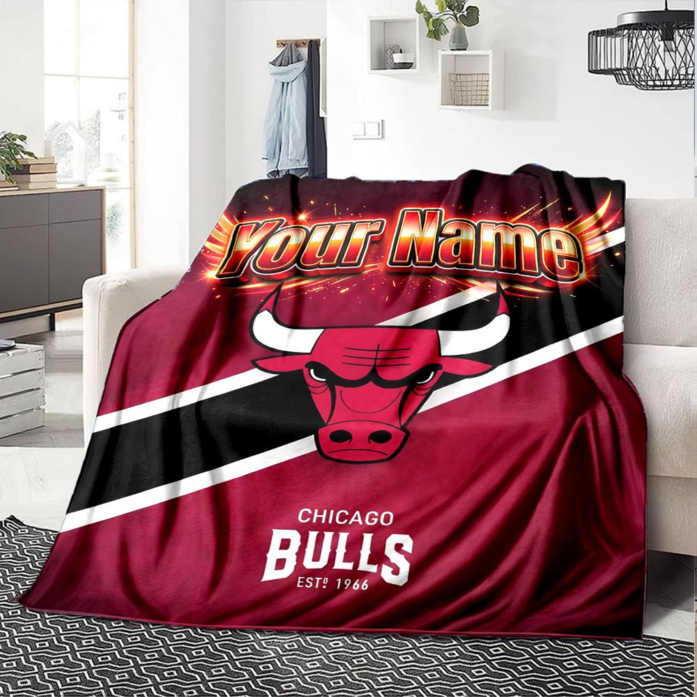 1pc Personalized Name Chicago Bulls Blanket, Gift, for Men and Women, Soft Blanket, Good for Sofa Bed Couch Travel, Lightweight Flannel Blanket