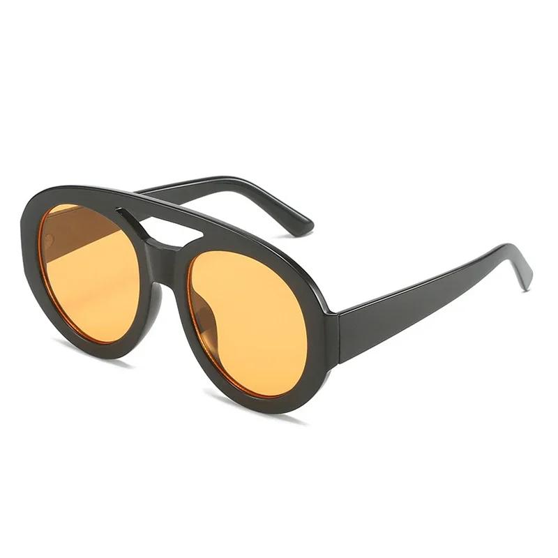 

Vintage Double Bridges Women Round Sunglasses Fashion Pattern Gradient Shades UV400 Men Trending Punk Sun Glasses Gafas De Sol As the picture