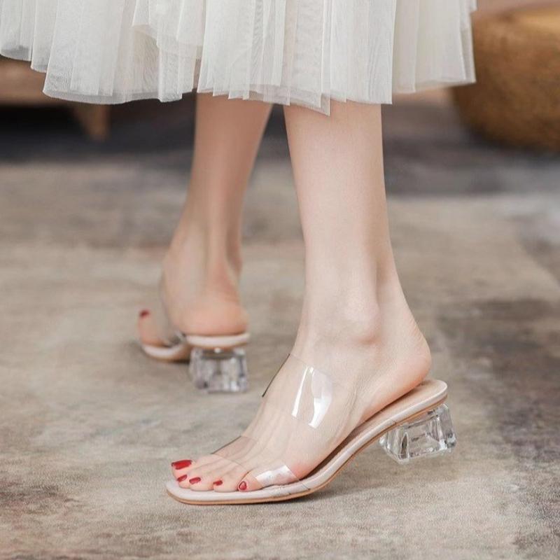 

Мода 2025 Новые летние женские туфли-лодочки Сандалии Желейные тапочки Высокий каблук Женские с открытым носком Прозрачные шлепанцы Обувь Каблук Сандалии 35 абрикосовый