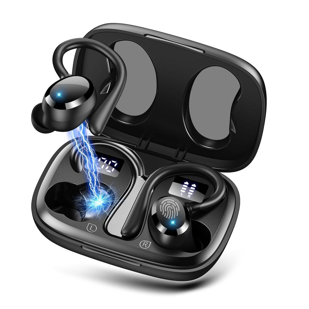 Wireless Bluetooth Touch LED Battery Level Sweatproof Earbuds, 5.3 Compatible, Control, Indicator, (Black)