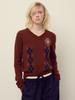 [mardimercredi] Cashmere Blended V Neck Argyle Chestnut Ivory