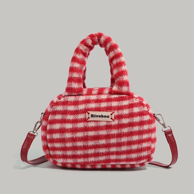 Autumn and Winter New Year Christmas Bag 2024 New Woolen Plaid Hand-Carrying Bag Cute Wild Commuter Crossbody Bag for Women