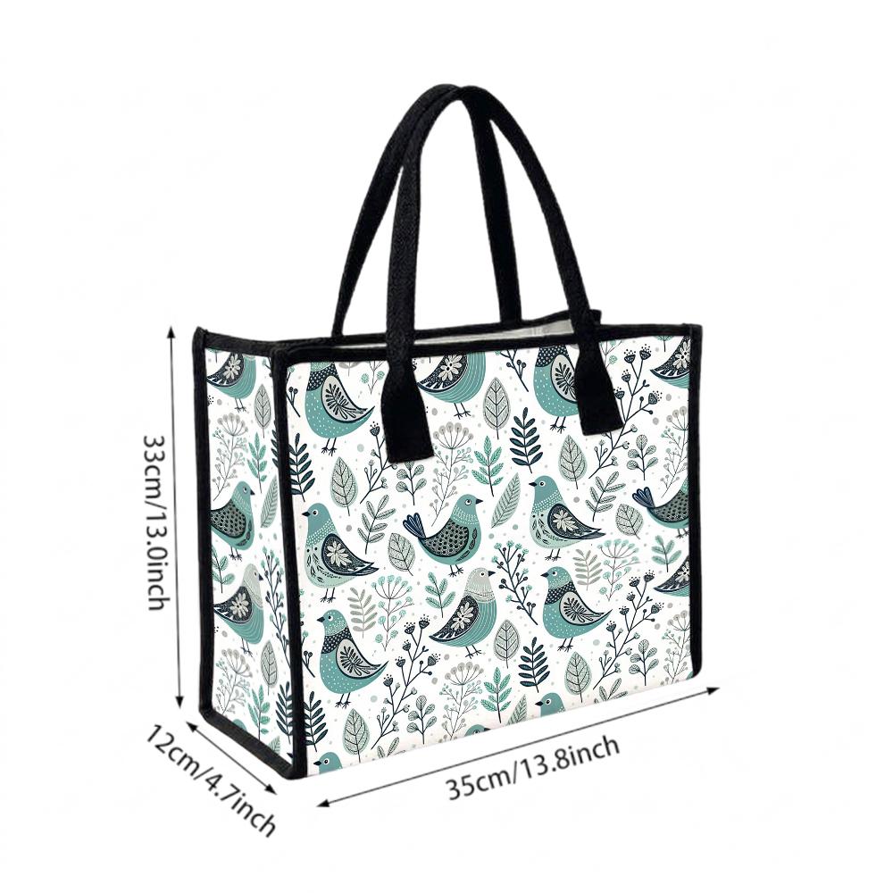 Cute Bird Print Canvas Tote Bag Stylish Reusable Daily Shopping Handbag