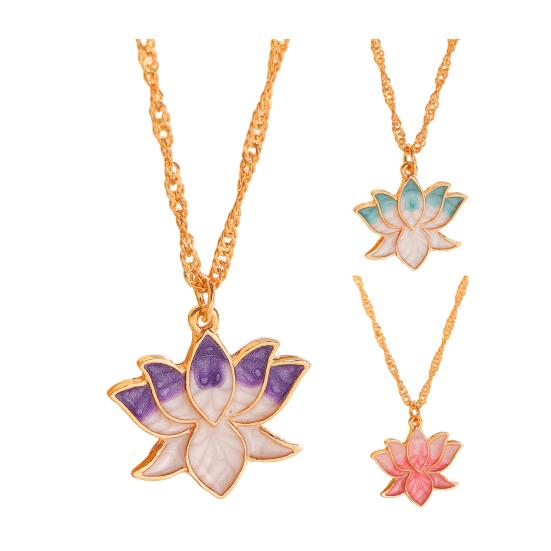 Lotus Pendant Necklace Enamel Lotus Flower Necklace Oriental Style Elegant Twist Chain Necklace Jewelry Gift for Women And Girls