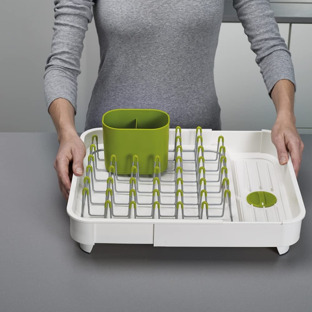 Joseph Joseph Extend Telescopic Drainer Drying Rack for Sinks with Removable Cutlery Holder and Swivel Drainer Spout Off 85071 - - White/Green
