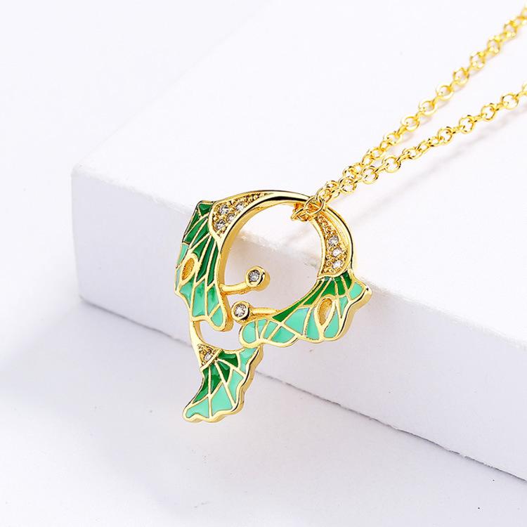 Gingko Leaf Enamel Pendant Women's Leaf Necklace Green Hand dripping Glue