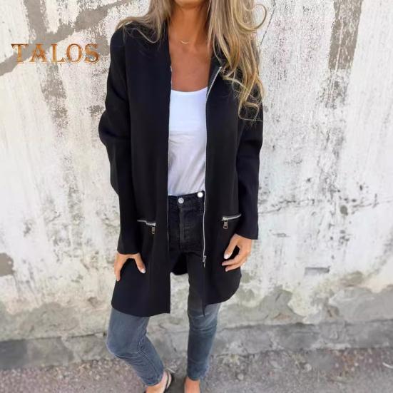 Women Jacket Windbreaker Style Hooded Drawstring Waist Zippered Pockets Solid Color Zip-up Thermal Long-Sleeved Biking Hiking Workout Spring Fall