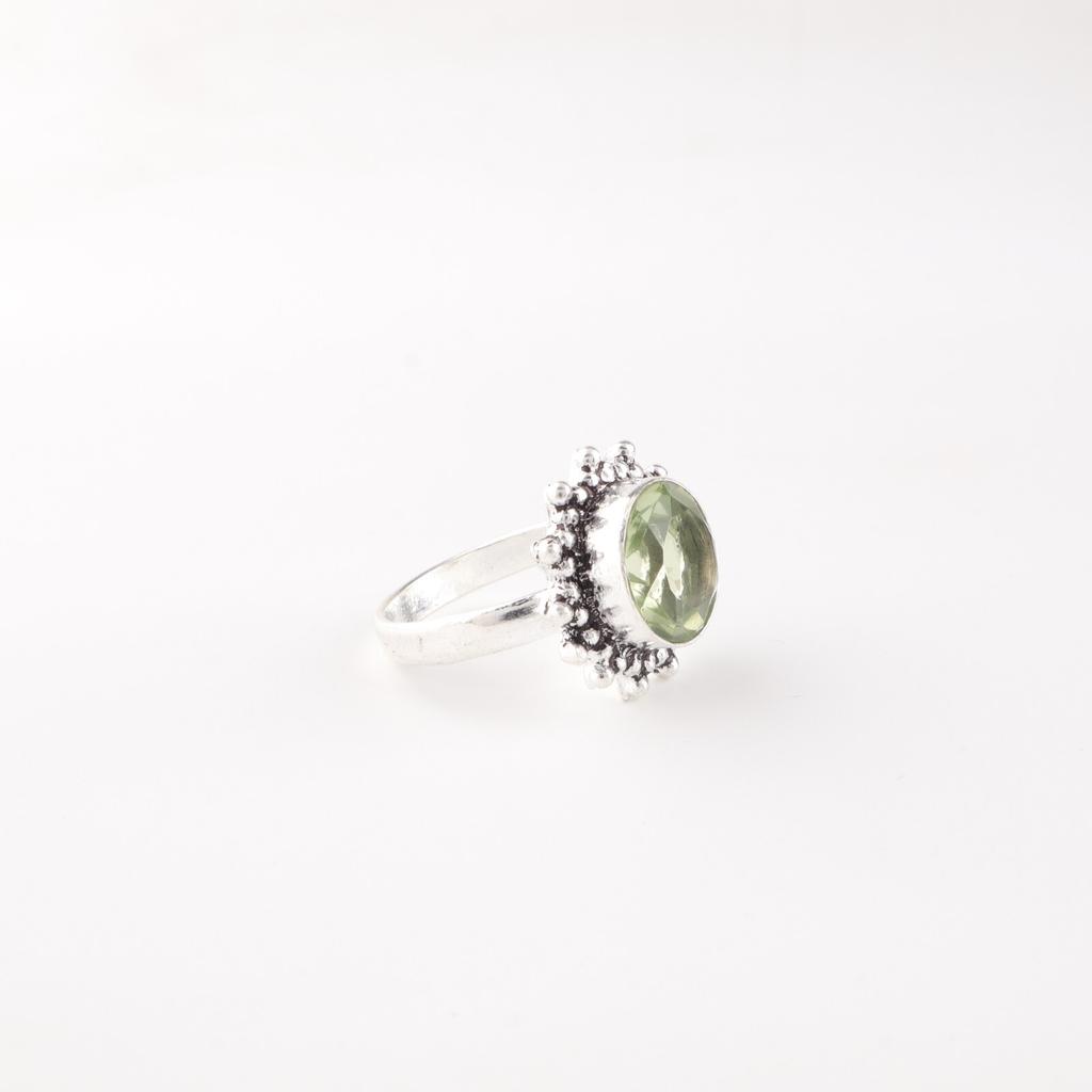 Green Amethyst Gemstone 925 Solid Silver Jewelry Handmade Engagement Girls Ring RR-7-48
