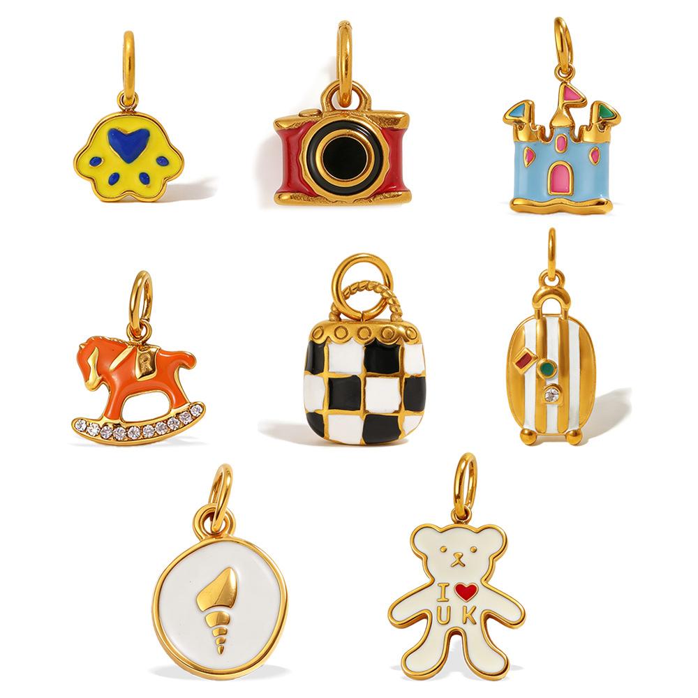 Yori 1Pc Exquisite Waterproof Castle Rocking Horse Shaped Pendant for Women Charms Golden DIY Accessories StainlessSteel Jewelry