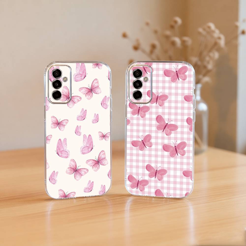 Pink Butterfly Pattern Phone Case For SamsungA10,12,20,21S,30,31,40,50,51,52,70,71 Transparent Cover