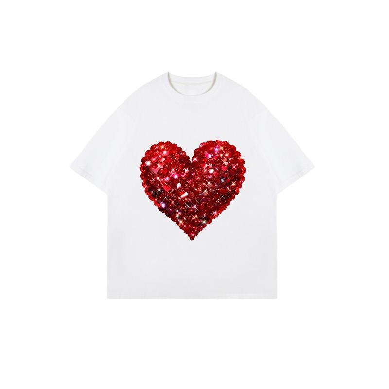 Black Oversized T Shirt With Red Sequin Heart Print For Casual Wear And Party Outfits
