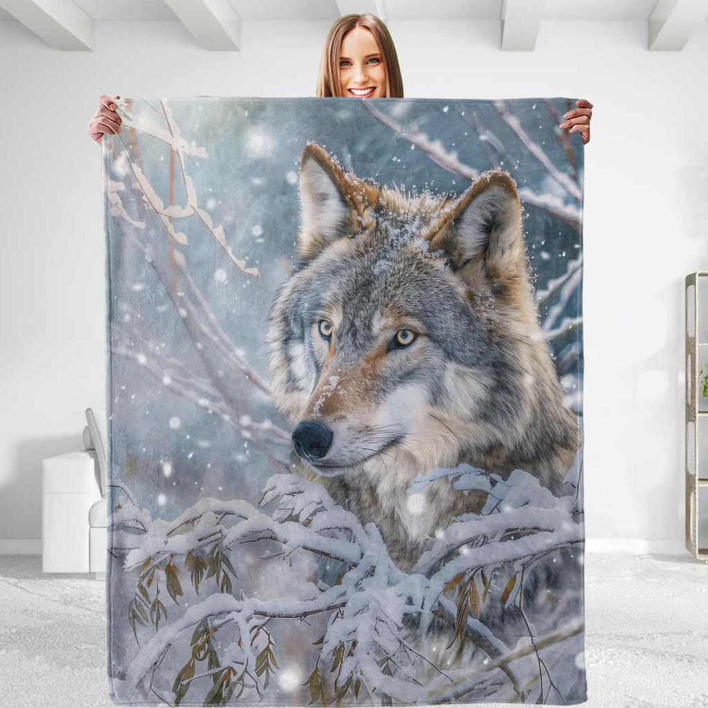 Wolf Deken Wilde Dier Wolf Print Fleece Deken Zacht Lichtgewicht Warm Flanellen Plaid voor Beddengoed Bank Tweepersoons King