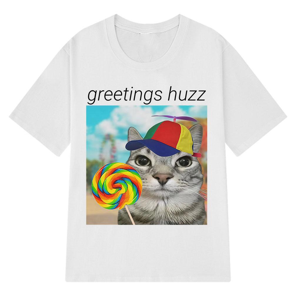2025 Summer Greetings Huzz Funny Meme Men Women Oversized 100 Cotton Short Sleeve Hiphop Highquality Man Leisure Tshirts