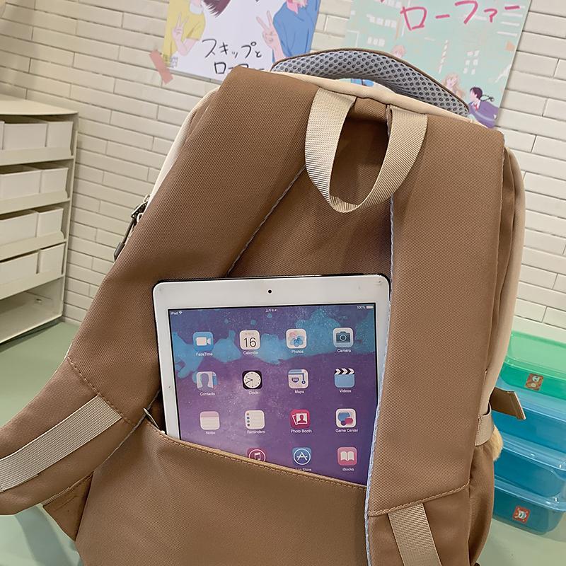 Contrast Color Middle School Student Schoolbag Large Capacity College Style Backpack with Coin Purse