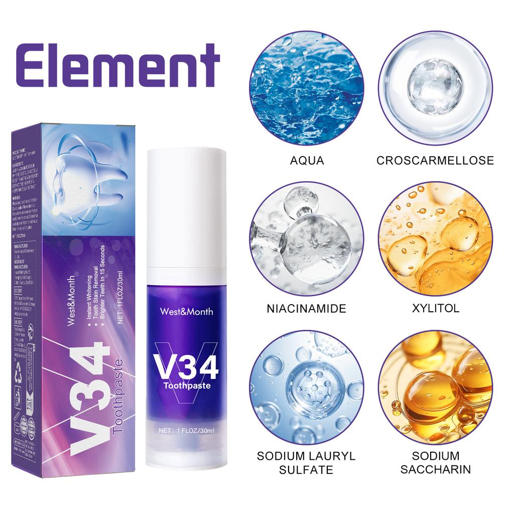 Purple Whitening Toothpaste Teeth Yellowing Color Correction Protects Gums & Freshens Breath Oral Care Pump-Style for Daily Use