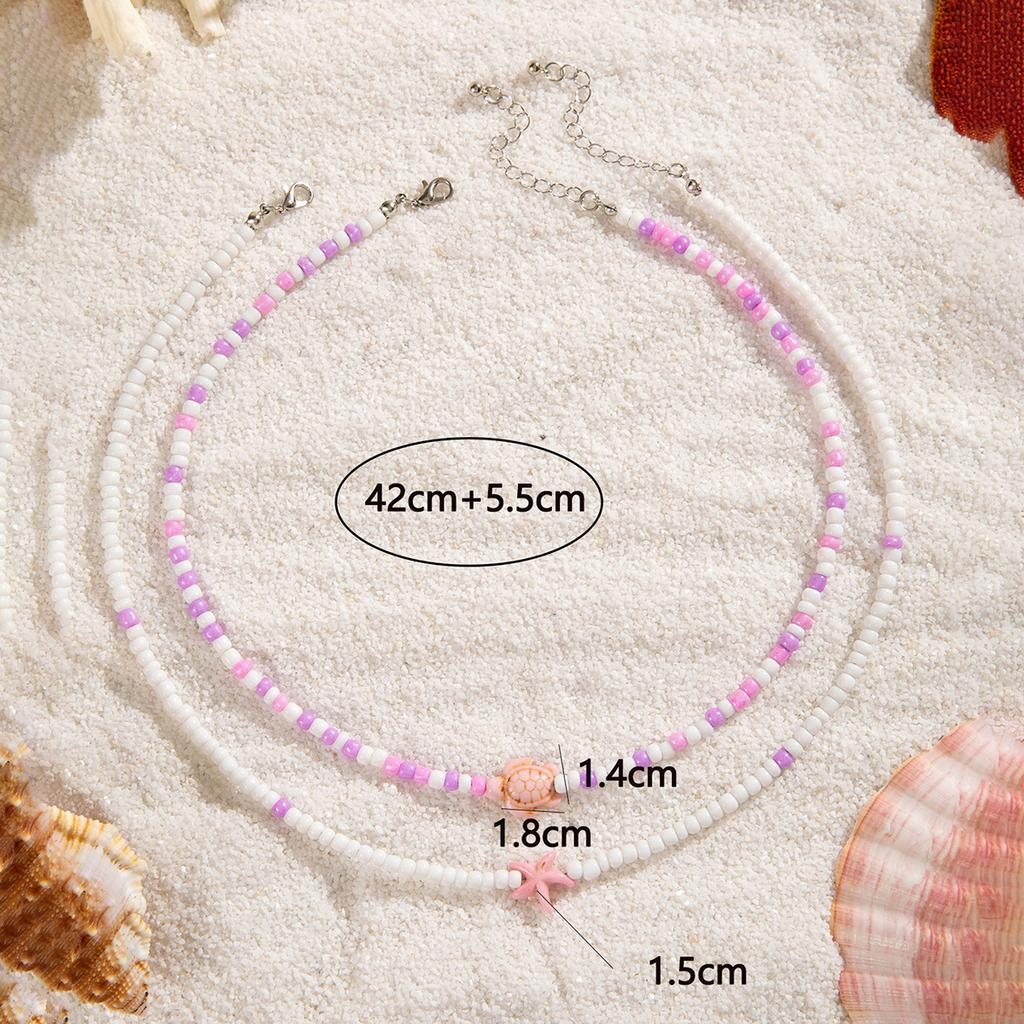 Bohemian Colorful Bead Necklace for Women Summer Handmade Starfish Tortoise Choker Chain Beach Jewelry Accessories Gifts